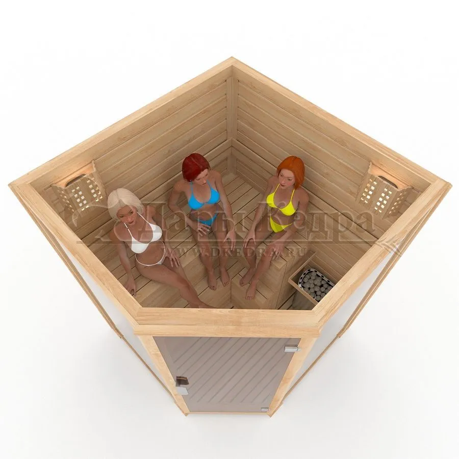 Трехместная угловая финская сауна кабина из кедра с электрокаменкой
