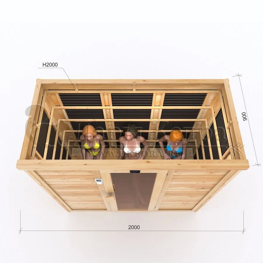 Трёхместная инфракрасная сауна кабина из кедра с карбоновыми излучателями