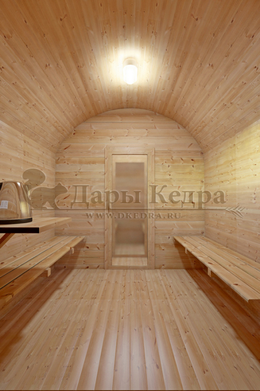 Баня-бочка буханка из кедра с верандой (все размеры)